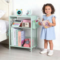 Kids Nightstand, 3-Tier Metal Side Table with Adjustable Storage Shelf, Basket & 3 S-Hooks, Small Bedside Table for Nursery, Toddler Bedroom and Small Spaces (Green)