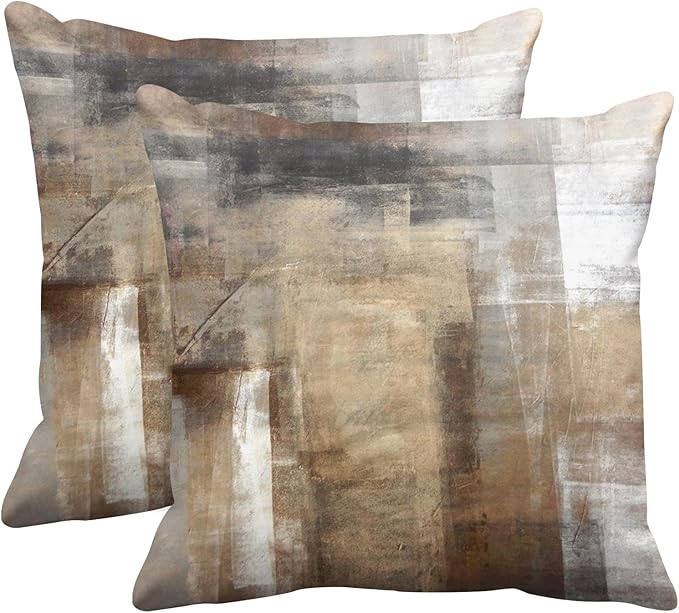 Britimes Throw Pillow Covers Modern Home Art Decor, 16 x 16 Inches Set of 2 Pillow Cases Decorative, Abstract Oil Painting Pillowcases for Bedroom, Living Room, Taupe Tan Grey Brown Beige