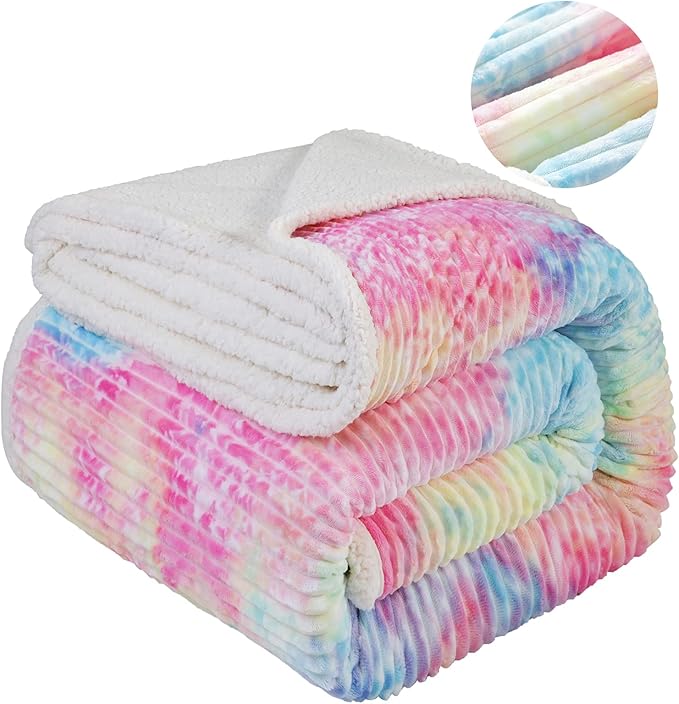 LBRO2M Sherpa Fleece Bed Blanket Twin Size,Striped Throw Blankets Super Soft Fuzzy Plush,Luxury Microfiber Warm Cozy Fluffy,Velvet Double Reversible Luxurious Couch Sofa (Rainbow(65x90 Inches))