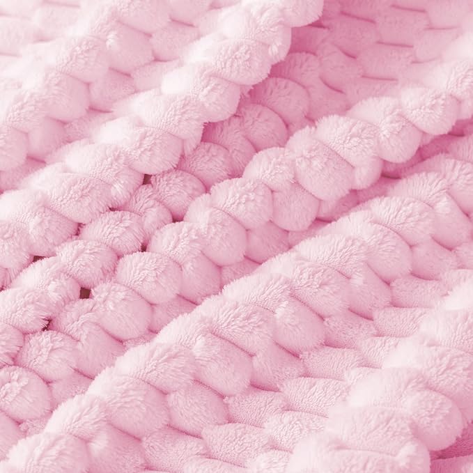 Super Soft Fleece Twin Blanket 50x70 Inches for Couch, Premium Silky with 3D Imitation Turtle Shell Jacquard Decorative Blankets, Lightweight and Cozy for Sofa.Light Pink-1