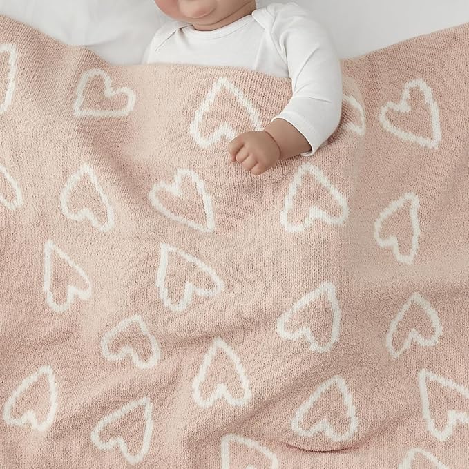 CREVENT 2Pcs 30''X40'' Cute Cozy Fluffy Warm Baby Blankets for Infants Toddlers' Bedding Crib Cot Stroller - Grey Cloud + Knit Pink