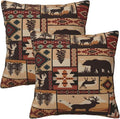 Rustic Wildlife Geometric Bear Throw Pillows Covers Set of 2 18x18 Inch, Retro Brown Bear Moose Decorative Throw Pillowcases, Vintage Pillowcovers for Sofa Living Room Couch Bedroom Cabin Spring Decor