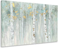 Yihui Arts Birch Tree Canvas Wall Art with Gold Foil - Abstract Forest Paintings with Textured - Green Landscape Pictures for Living Room Bedroom Bathroom Decor