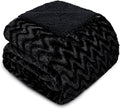 Whale Flotilla Faux Fur Sherpa Throw Blanket for Couch Sofa, Cozy Reversible Fuzzy Fluffy Plush Throws for All Season, Warm and Soft, 50x60 Inch, Black