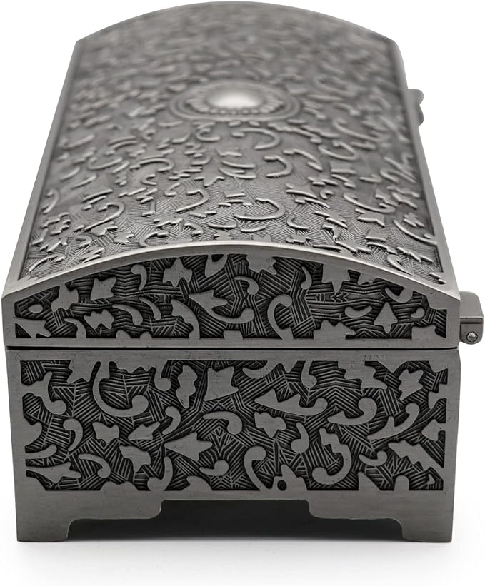 Vintage Metal Jewelry Box Small Trinket Storage Organizer Box Chest Ring Case for Girls Women, Tin Color, Medium