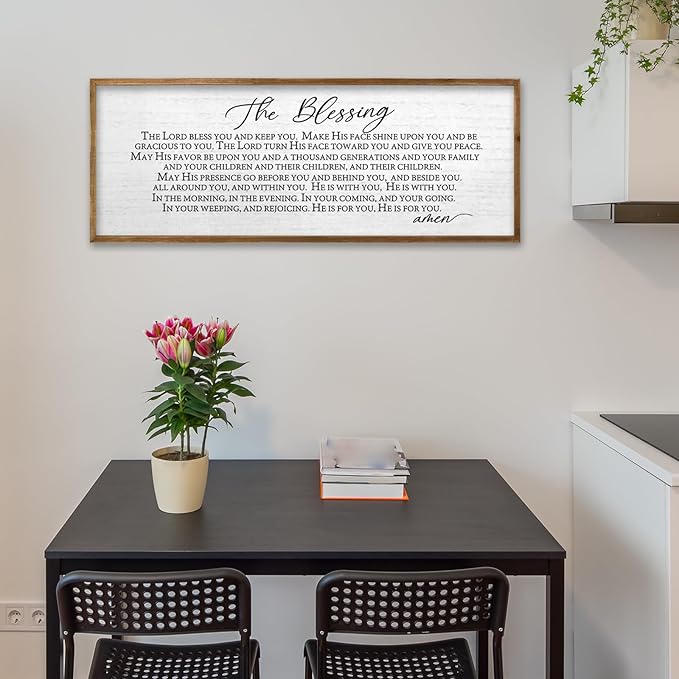 TQianJiang Christian Inspirational Quote Wall Decor The Blessing May The Lord Bless You Sign Scripture 40"×15" Home Bible Verse Positive Sayings for Catholic Living Room Religious Wall Art (Wood)