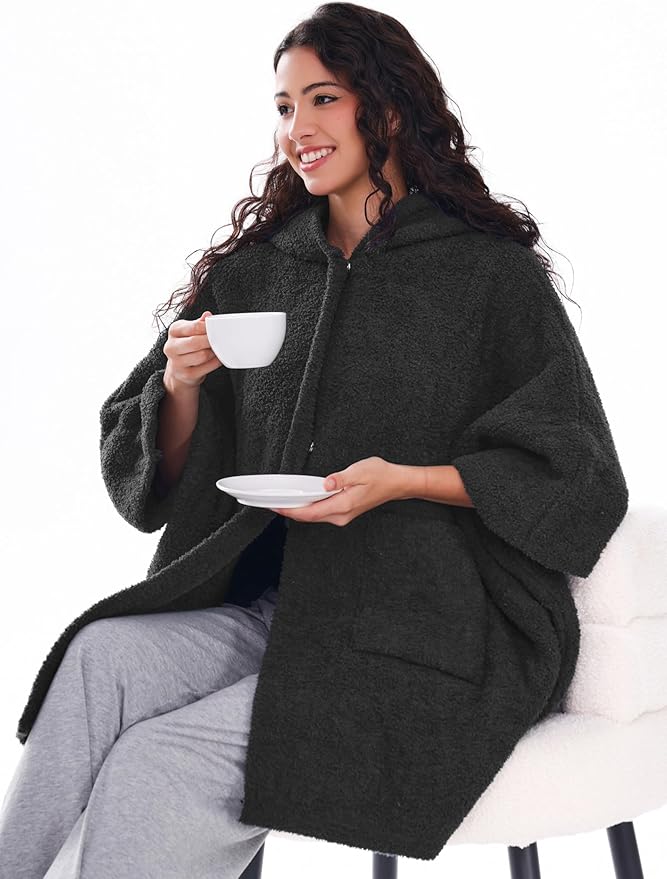 WDCOZY Wearable Blanket Hoodie Poncho Throw Comfy Soft Warm Cape Shawl Cozy Cloak Wrap Hooded with Sleeves For Women Adults