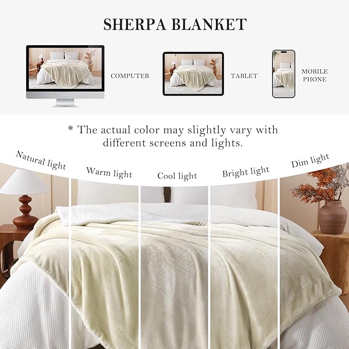SOCHOW Sherpa Fleece Throw Blanket, Double-Sided Super Soft Luxurious Plush Blanket Twin Size, Linen, 60x80 inches