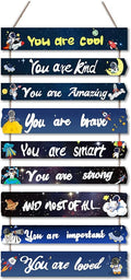 JEVUVU Outer Space Room Decor for Teen Boys Aesthetic, Cool Bedroom Wall Decor for Baby Boy, Navy Blue Kids Wall Art Signs, Fun Stuff Black Decorations for Nursery Bed Room Dorm Classroom Bathroom