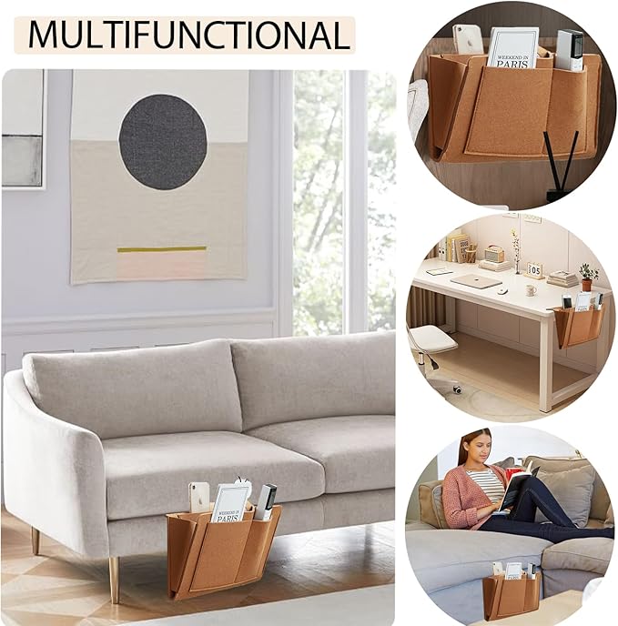 Bedside Organizer, Felt Bunk Bed Storage Hanging Bag, Dorm Upper Multi-Functional Fixed Pocket, Sofa, Baby's Bed Brown