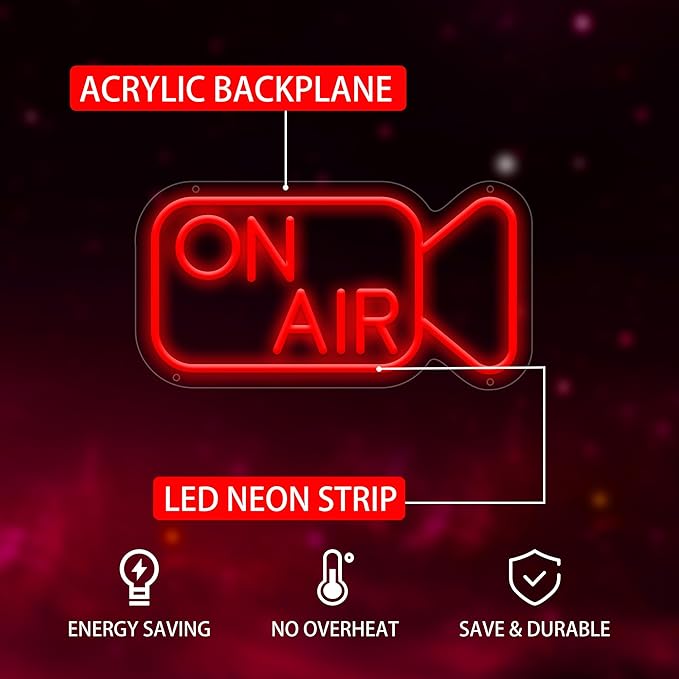 On Air Neon Sign for Wall Decor, USB Powered On Air Led Light Sign, Recording Light Sign for Bedroom Room, Game Room, Broadcasting Room, Music Studio, Play Room