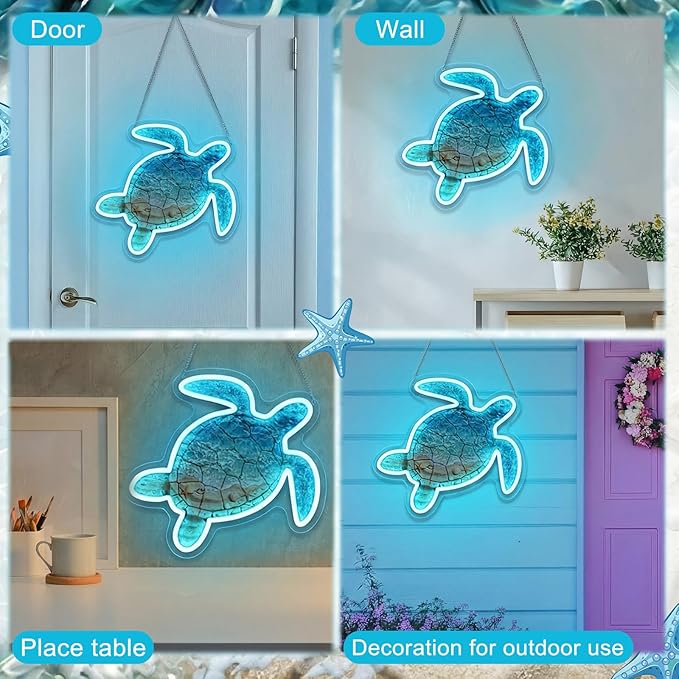 VIHOSE Sea Turtle Neon Sign Wall Decor LED USB Powered Sea Turtle Wall Art Decal Lamp Acrylic Coastal Ocean Neon Light up Sign for Bathroom Bedroom Nursery Living Room Bar Club Beach Decor Men Gifts