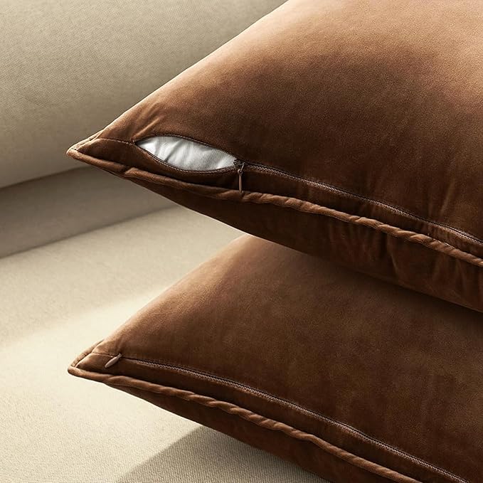 MIULEE Brown Velvet Lumbar Throw Pillow Covers 12x20 Soft Decorative Solid Square Cushion Cases Pack of 2 Modern Luxury Home Decor for Couch, Sofa, Bedroom