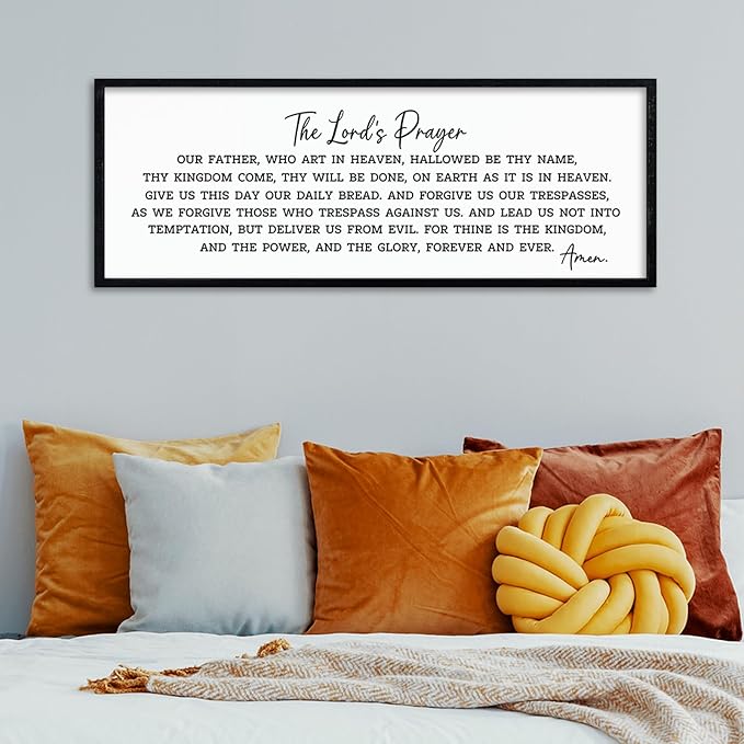 comurdyo The Lords Prayer Our Father Sign Wall Decor 40"X15" Bible Verse Quotes Christian Scripture Large Catholic Inspirational Wooden Framed Wall Hanging Art (Black)
