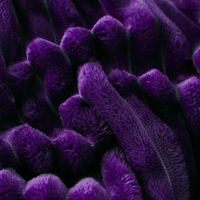 Purple Sherpa Fleece Throw Blanket 50”×60” for Couch Sofa Bed,Super Soft Cozy Plush Double Side Thick Flannel Blanket with Striped Design Lightweight for Adults,Woman,Girls