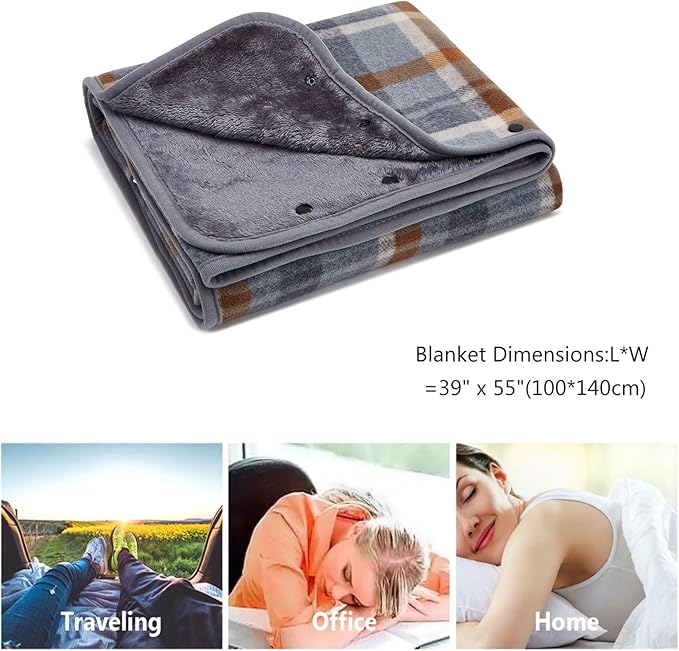 forestfish Fleece Wearable Blanket, Plaid Lap Blanket Comfy Poncho Throw with Buttons for Bed Sofa Office