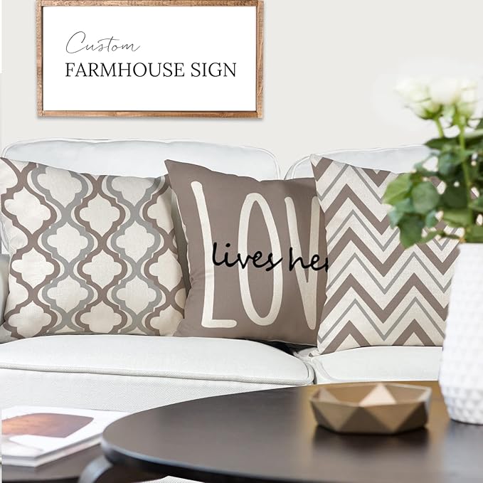 YCOLL Farmhouse Pillow Covers 16x16 Set of 4 Throw Pillow Covers Rustic Linen Decorative Pillows Square Cushion Covers for Couch Sofa Bedroom Home Decor