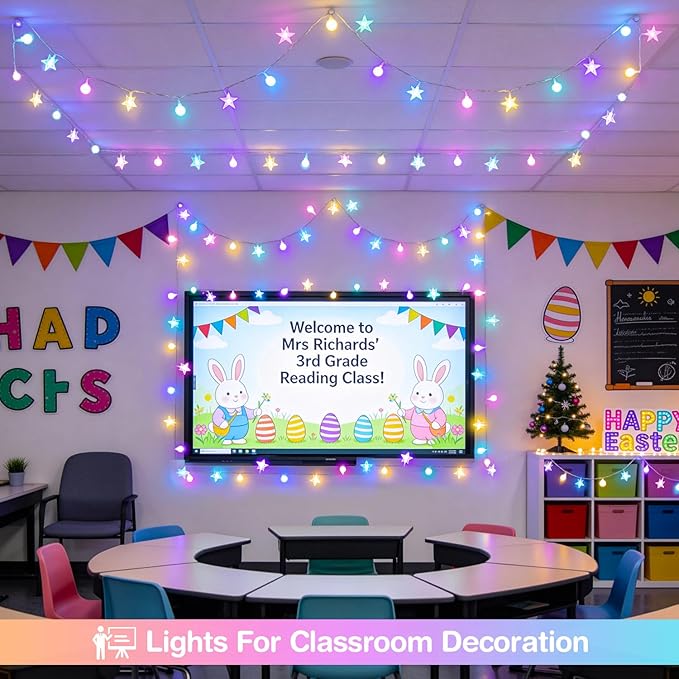 JMEXSUSS Easter Lights String Globe Star, 100 LED 33 FT Globe Star Lights Indoor, USB Easter String Lights Plug in for Indoor Spring Bedroom Porch Classroom Decor