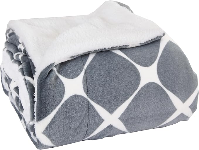 Elegant Comfort Luxury Ultra-Plush Velvet Touch Fleece Throw Soft, Warm, Cozy| Micromink Sherpa-Backing Reversible Blanket for Bed, Sofa and Couch, (50 x 60), Bloomingdale Grey