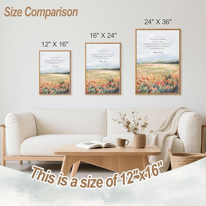 CHDITB Biblical Verses Floral Framed Canvas Wall Art Set Of 3, Inspirational Wall Decor, Scripture Inspired Landscape Painting, Nature Flower Art Prints For Living Room Bedroom Decor (12X16 Inch)