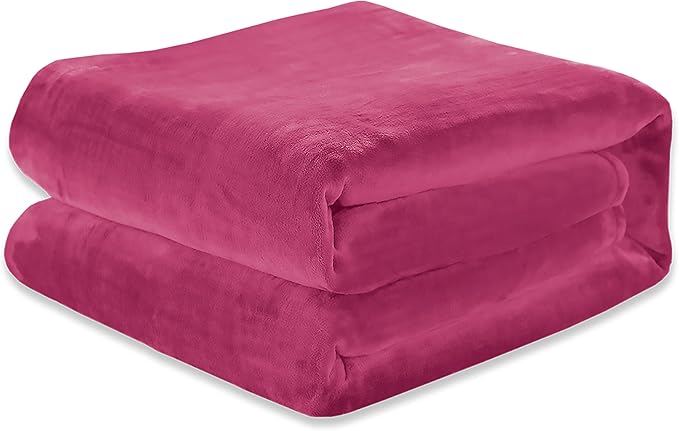 Elegant Comfort Luxury Velvety Feel Blanket, All-Season Lightweight Blanket, Ultra Plush, Soft, Cozy-Fuzzy Flannel Fleece for Couch, Sofa, Bed, Travel, Solid Design, Full/Queen, Hot Pink