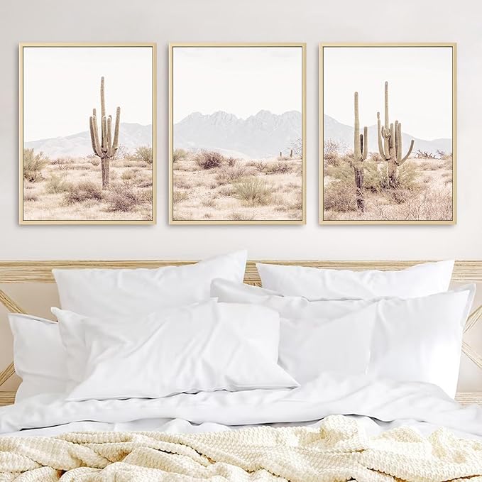 Sonoran Desert Landscape Wall Art Cactus Arizona Canvas Wall Decor Desert Poster Pictures Saguaro Cactus Art Prints Landscape Painting for Home Bedroom 12x16x3 Inch Framed