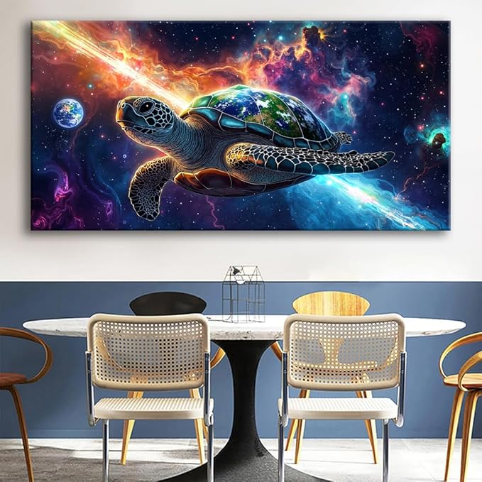 Canvas Wall Art - Modern Turtle cosmic landscape Paintings for Living Room, Bedroom Wall Decor, Framed Wall Art for Home or Office Decoration, Large Art 60x30in