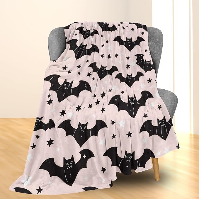 Bat & Stars Blanket | Soft Warm Fuzzy Lightweight Flannel Throw Blanket Perfect for Couch, Bed, Decor, Travel & Outdoor Use, Cozy Blankets for Adults Kids Women Girls 60×50 in
