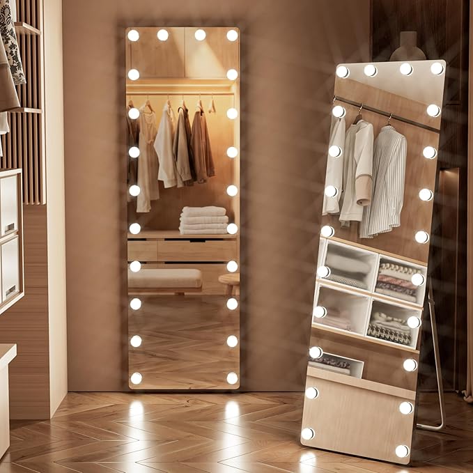 Kosmonia 64x22 Hollywood Full Length Mirror with Light, 22 Dimmable Bulbs & 3 Color Smart Touch Control, Distortion Free, Tempered Glass & Shatter Proof Film, Safe Full Body Mirrors with Stand
