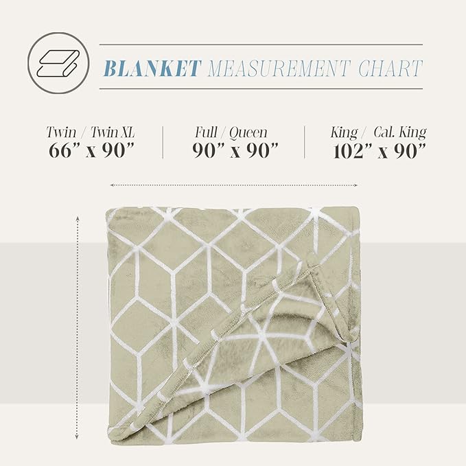 Elegant Comfort Luxury Velvety Feel Blanket, All-Season Lightweight Blanket, Ultra Plush, Soft, Cozy-Fuzzy Flannel Fleece for Couch, Sofa, Bed, Travel, Cube Design, Twin/Twin XL, Cream