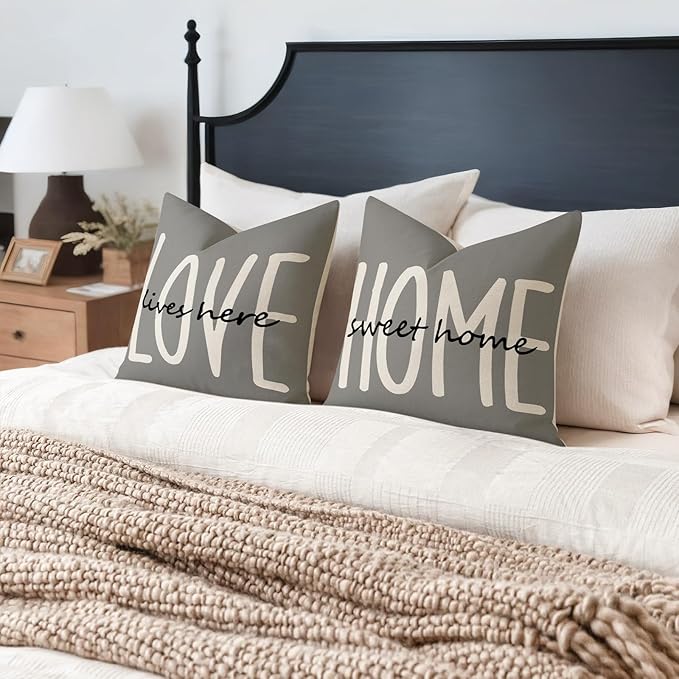 YCOLL Farmhouse Pillow Covers 16x16 Set of 4 Throw Pillow Covers Rustic Linen Decorative Pillows Square Cushion Covers for Couch Sofa Bedroom Home Decor