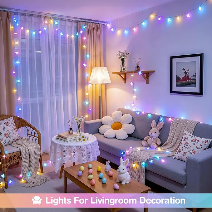 JMEXSUSS Easter Lights String Globe Star, 100 LED 33 FT Globe Star Lights Indoor, USB Easter String Lights Plug in for Indoor Spring Bedroom Porch Classroom Decor