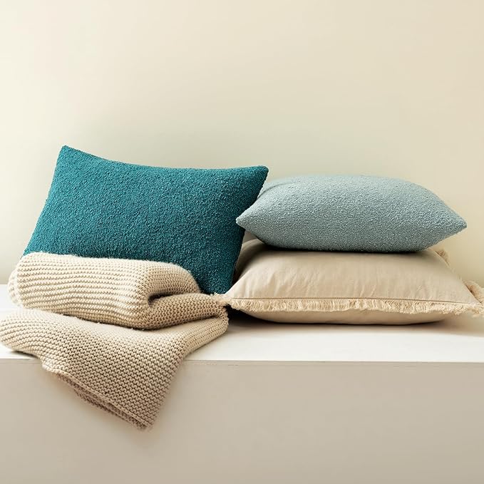 MIULEE Textured Boucle Throw Pillow Cover Teal Accent Solid Lumbar Spring Pillow Case Decorative Soft Pack of 1 Couch Cushion Chair Sofa Bedroom Livingroom Home Decor,12x20 Inch
