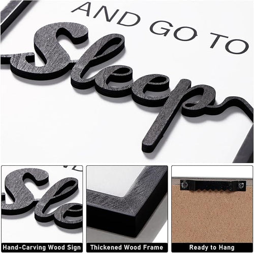 3D Wood Give it to God and Go to Sleep Signs 36x16”, Above Bed Wall Decors, Black And White 3D Bedroom Wall Art (12x16 inches, Set of 3, Framed)