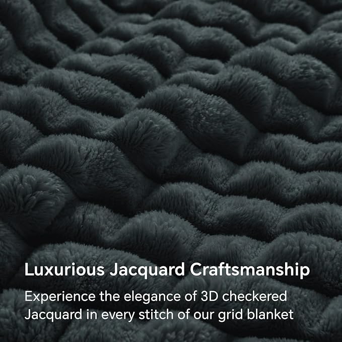 BEDELITE Charcoal Gray Throw Blanket for Couch and Bed- Super Soft and Warm 3D Checkered Fluffy Fuzzy Fleece Blanket, Luxurious Plush Cozy Blanket for Room Decor Spring, 50x60 inches