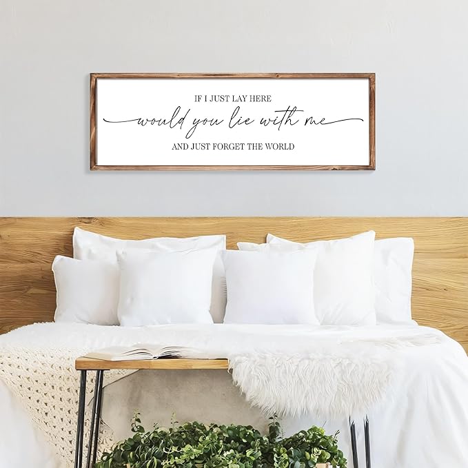 MODE HOME Farmhouse Bedroom Wall Art Above Bed with Title If I Just Lay Here Would You Lie With Me, Large Framed Wall Sign for Master Bedroom Wall Decor, Rustic Wall Art for Home Decor 42 x 15 Inch
