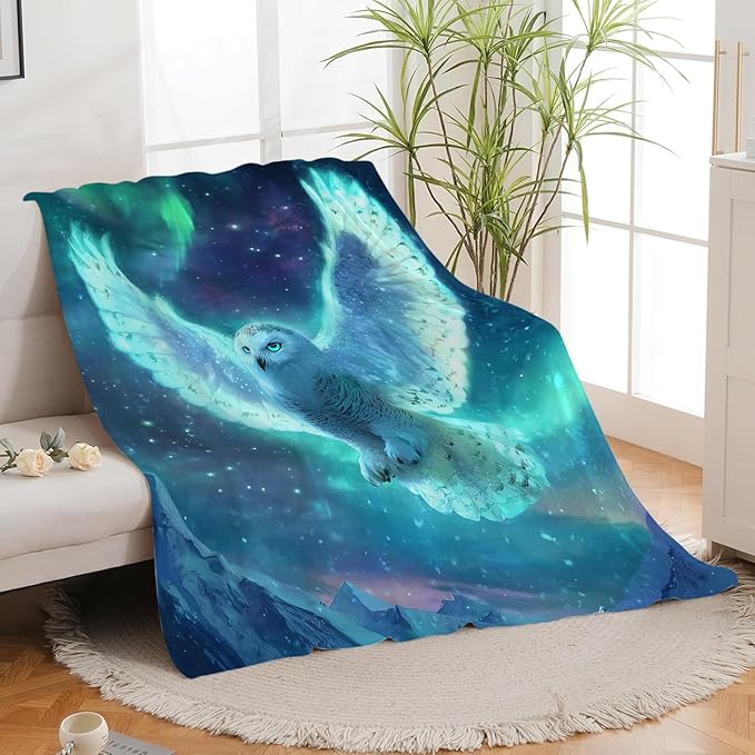 Snowy Owl Blanket for Girls Women Boys Men Adults Kids Soft Cozy Fleece Aurora Owls Bird Throw Blankets Gifts Warm Flannel Plush Lightweight Decor for Couch Bed Sofa 60"X50"