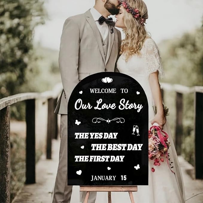 HLNIUC Welcome to Our Love Story Mirror Stickers Double-Sized,Removable Letters Number Wall Decal,The Best Day Wall Decals,Personalized Wedding Mirror Sticker for Window Sign Marriage Decoration