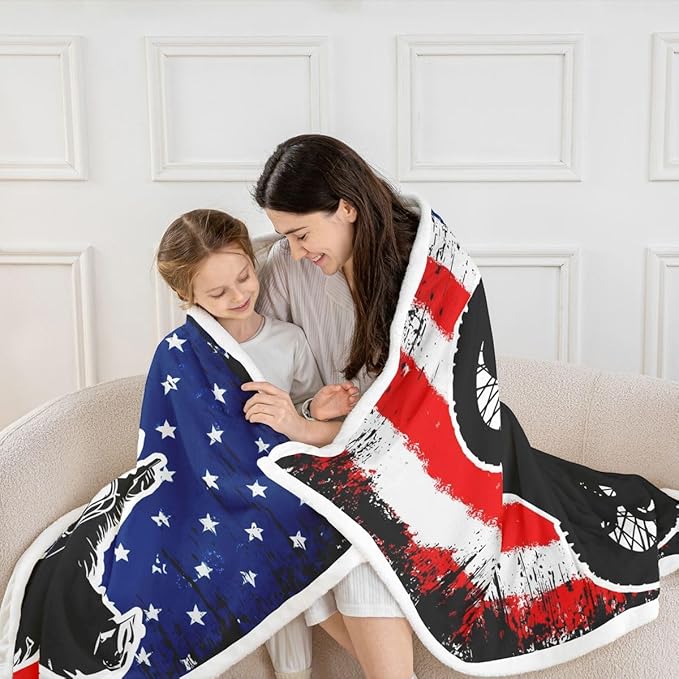 Dirt Bike Fleece Throw Blanket Baby 30"X40" Retro American Flag Throw Blanket For Kids Boys Teen Men,Motocross Rider Sherpa Blanket Black Tie Dye Red Blue Usa Flag Plush Blanket For Bed Sofa Couch