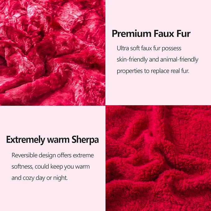 NEWCOSPLAY Super Soft Faux Fur Throw Blanket for Couch Tie-dye Red Sherpa Fuzzy Plush Warm Blanket for Sofa Bed (Tie-dye Red, Throw(40"x50"))