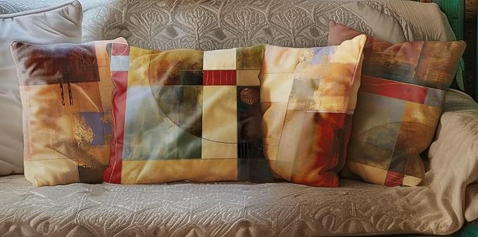 SiuSue Vintage Geometric Decor Linen Throw Pillow Case, 20 x 20 Inch Set of 4, New Living Room Decor, Housewarming Gift, Modern Decor, Mid-Century Modern Style Cushion Cover for Sofa Couch Bed.
