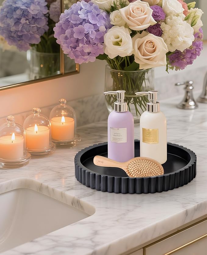 Round Decorative Tray for Coffee Table, Modern Round Coffee Table Tray for Home Decor, Table Centerpieces Serving Tray for Living Room, Office, Dining Room, Kitchen Island（Black）