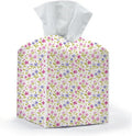 Tissue Box Cover, Tissue Box Holder, Square with Belt Bottom, PU Leather Decorative Organizer for Desk, Tabletop, Countertop Bathroom, Toilet Car, Office, Bedside Kitchen, Aesthetic Flower Decor