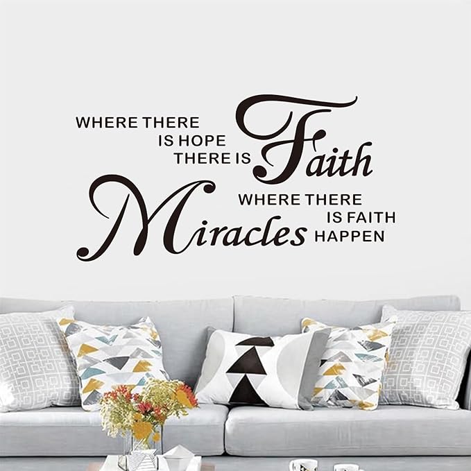 Bible Verse Wall Decals for Bedroom: Christian Quotes Inspirational Living Room Vinyl Art Wall Stickers - Where There is Hope There is Faith 36.2" X 19"