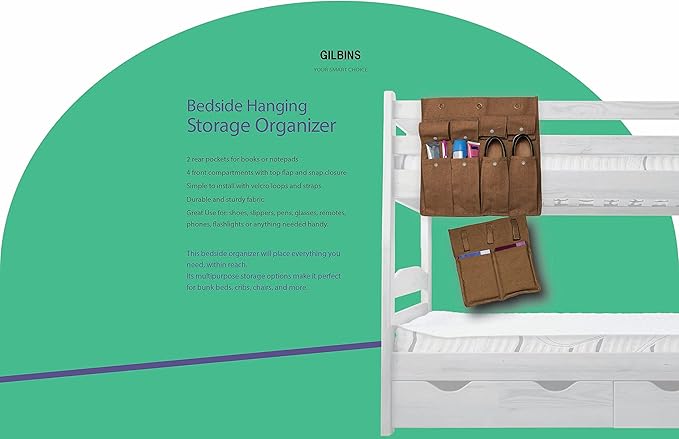 Gilbins Bedside Storage Caddy Cotton Canvas Bed Storage Pocket Bedside Organizer Hanging Bunk Organizer for Camp, College Dorm Rooms Burgundy