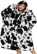 Softan Blanket Hoodie, Oversized Fleece Wearable Blankets for Women and Men Gifts, Cozy Warm and Soft Sweatshirt Blanket with Large Pocket, Cow Print