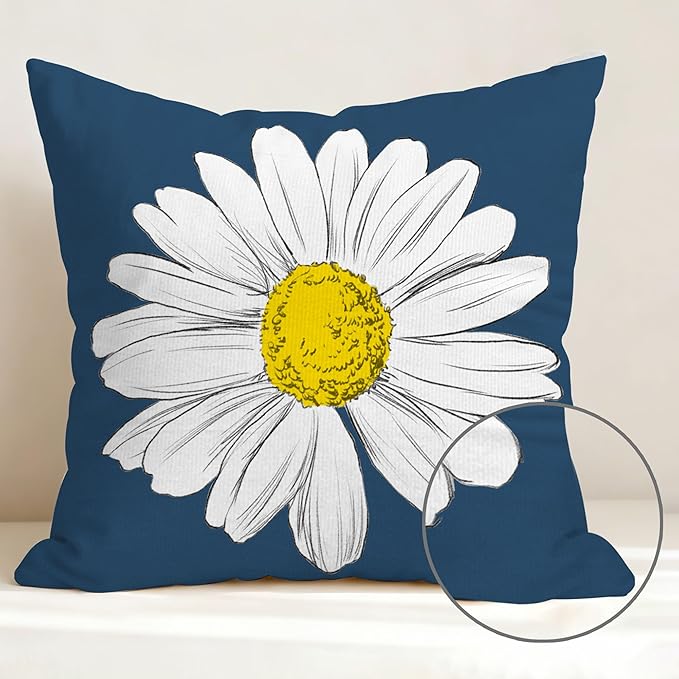 Hexagram Spring Summer Pillow Covers 16x16 Set of 4, Outdoor Floral Daisy Decorative Navy Blue Throw Pillow Covers, You are My Sunshine Farmhouse Cushion Case for Couch Sofa Indoor Decor(No Insert)