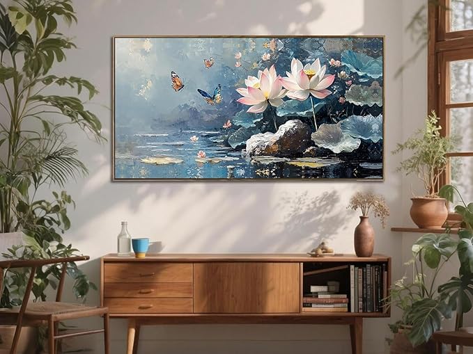 Ardemy Lotus Floral Canvas Wall Art Lrage Framed Pictures Wall Decor Living Room Flower Paintings Artwork for Walls Bedroom Kitchen Dining Room Home Office, 40"x20"