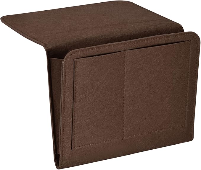 PATIKIL 11in Bedside Caddy, Bed Caddy Bedside Organizer Hanging Soft Felt 5 Pockets Bed Pockets Bedside Storage Organizer Remote Control Holder for Bedroom Phones Glasses, Brown