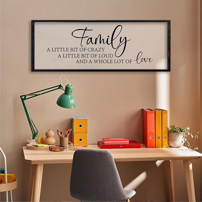 comurdyo Family A Little Bit Of Crazy Sign Wall Decor 32"×12" A Little Bit Loud Inspirational Quotes Large Wood Framed Wall Hanging Art (Black)